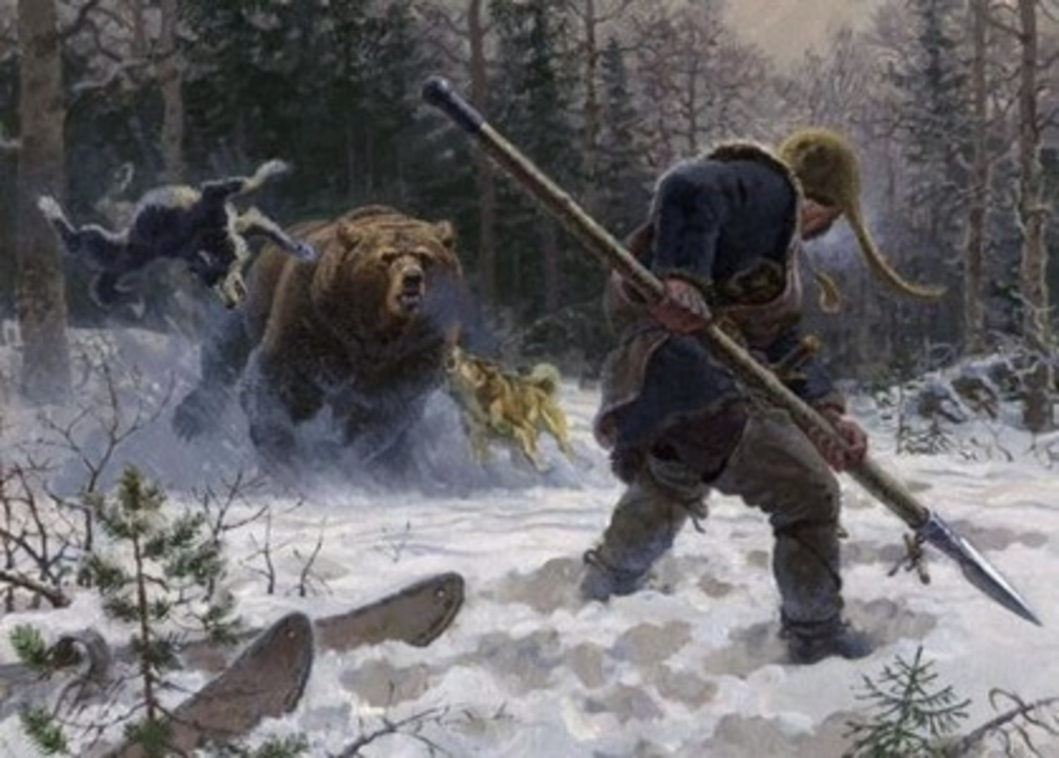 Какого зверя охотники. Охота на медведя с рогатиной Горбатов. Охота на медведя с рогатиной.